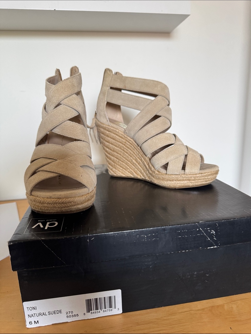 Dolce Vita Natural Suede Wedge Sandals in Taupe